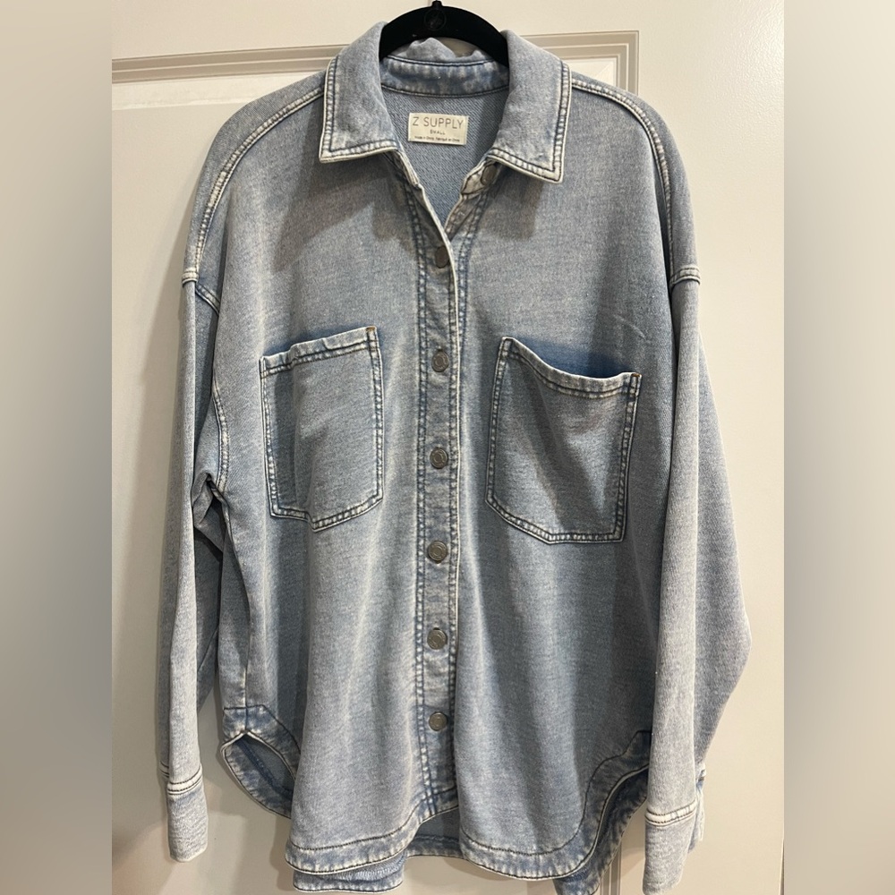 NWOT, Z Supply brand All Day Knit Denim Shacket in Washed Indigo